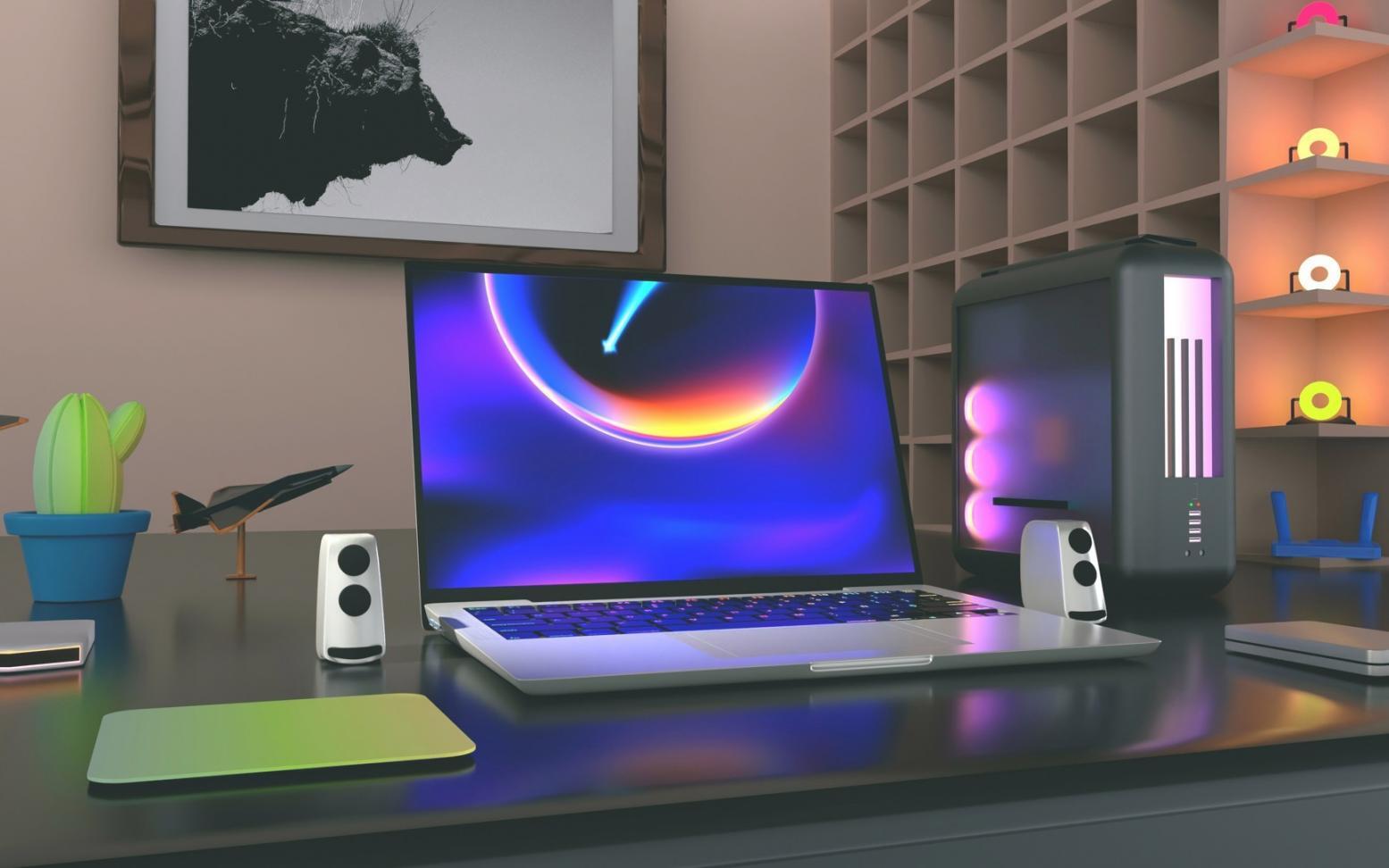 Studenten arbeiten gemeinsam an 3D Projekten in modernem Computerraum